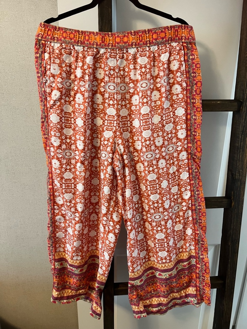 Boho Orange Floral Printed Lounge Pants